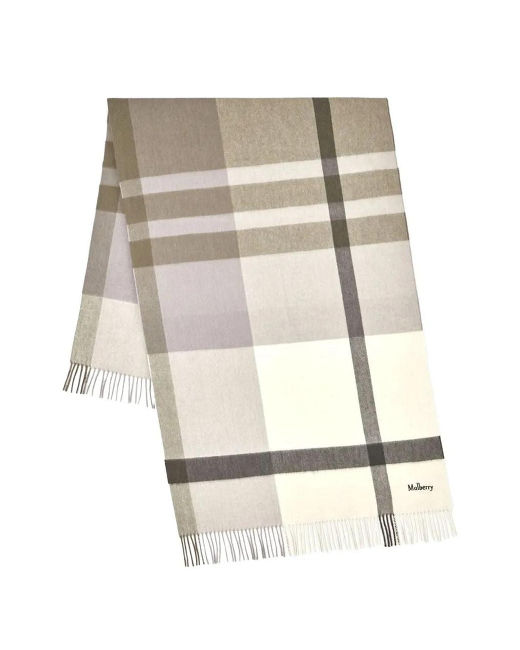 Mulberry White Large Check Fringed Scarf