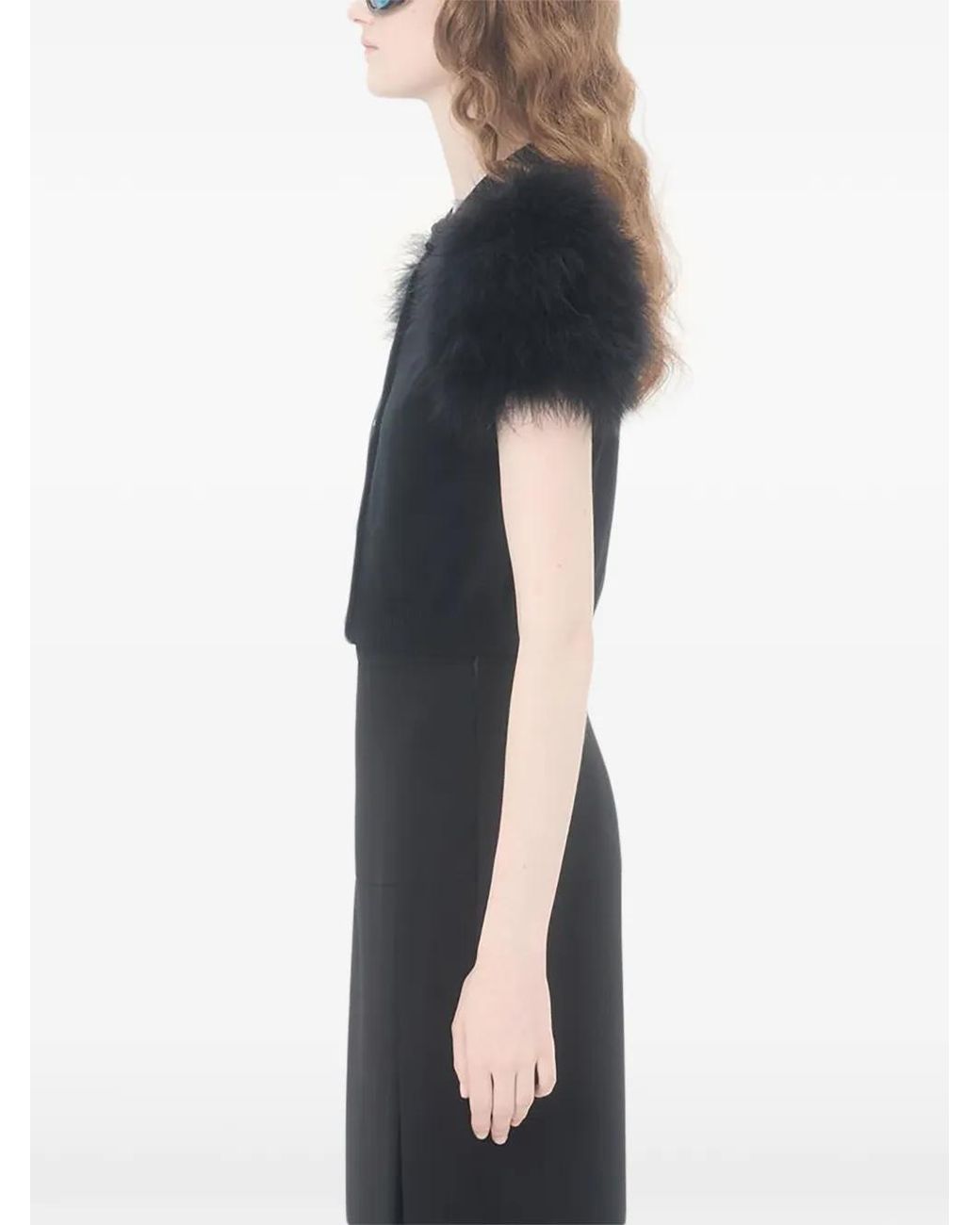 Valentino Garavani Black Feather Wool Knit Cardigan