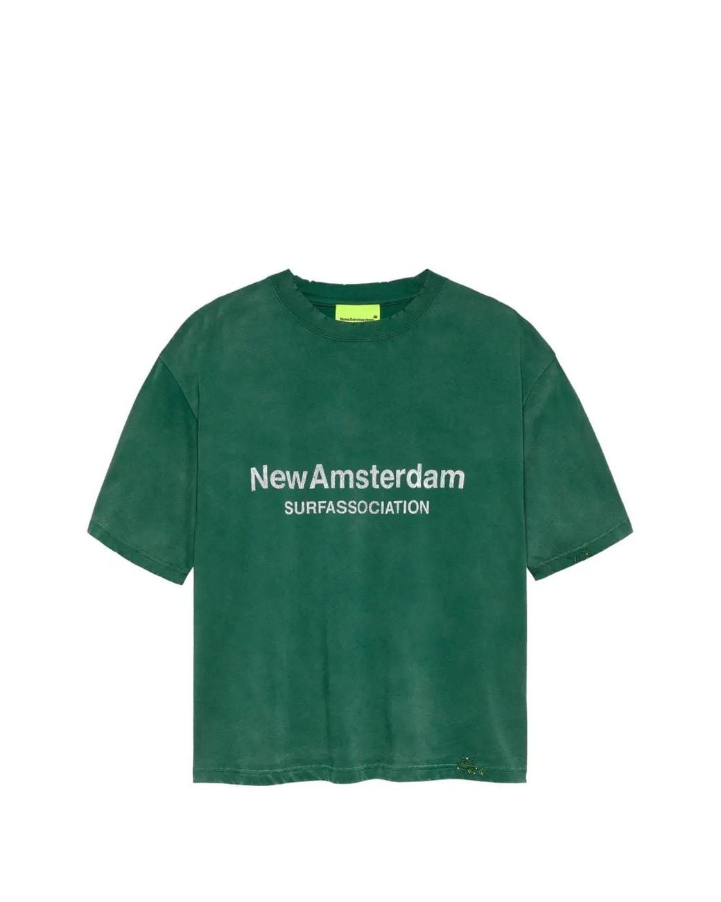 New Amsterdam Green Logo-Print Distressed T-Shirt for men