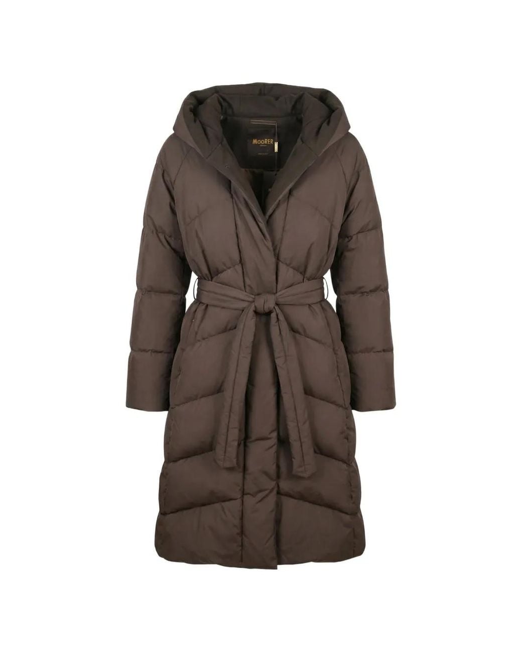 Moorer Brown Belted Hooded Puffer Jacket