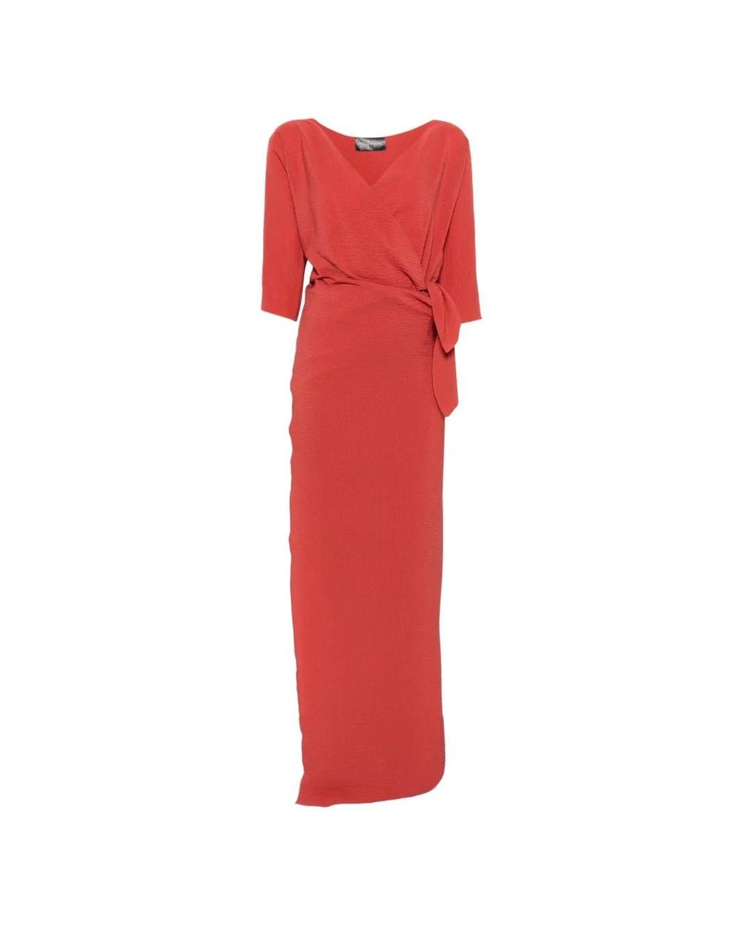 Cortana Red Genara Wrap-Style Tied-Waist Maxi Dress