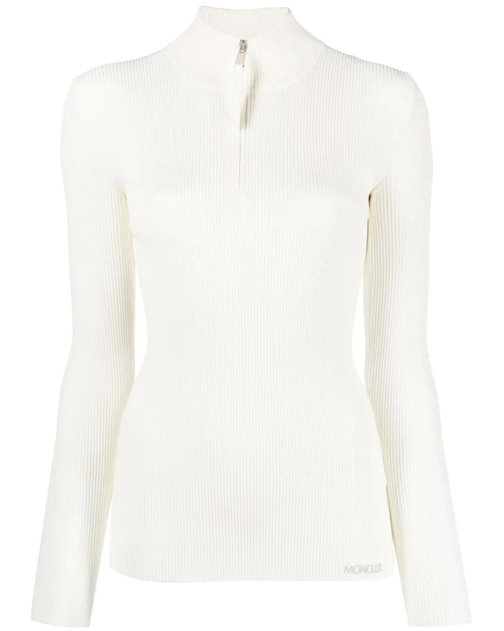 Moncler White Long-Sleeve Ribbed Jumper
