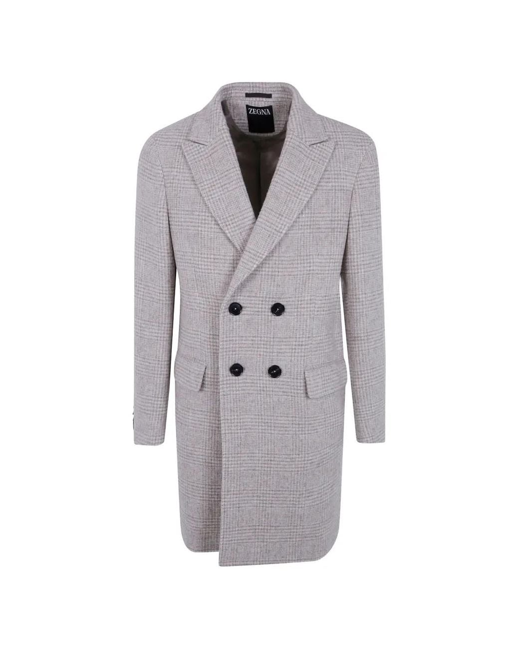 Zegna Gray Double-Breasted Wool Coat for men