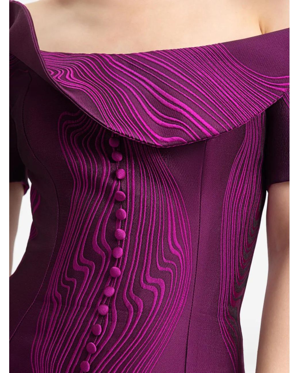 Gemy Maalouf Purple Draped Off-Shoulder Gown