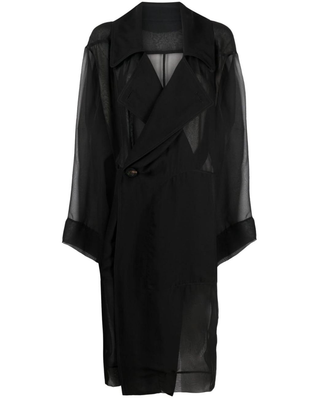 Rick Owens Sheer Silk Trench Coat in Black | Lyst