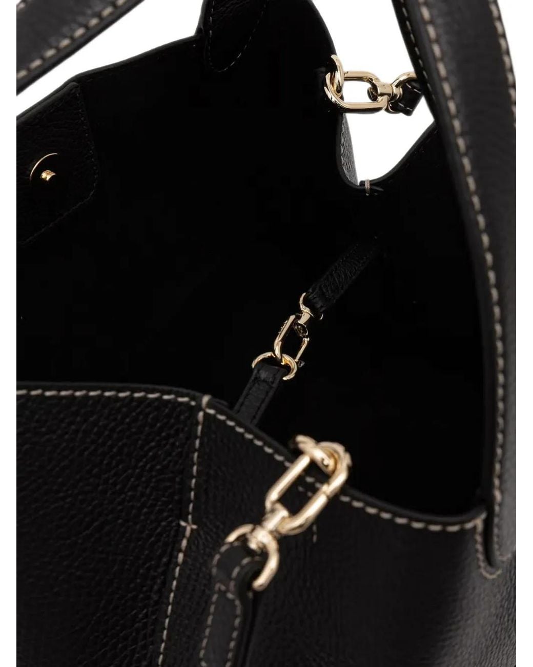 Furla Black Contrast-Stitch Leather Tote Bag