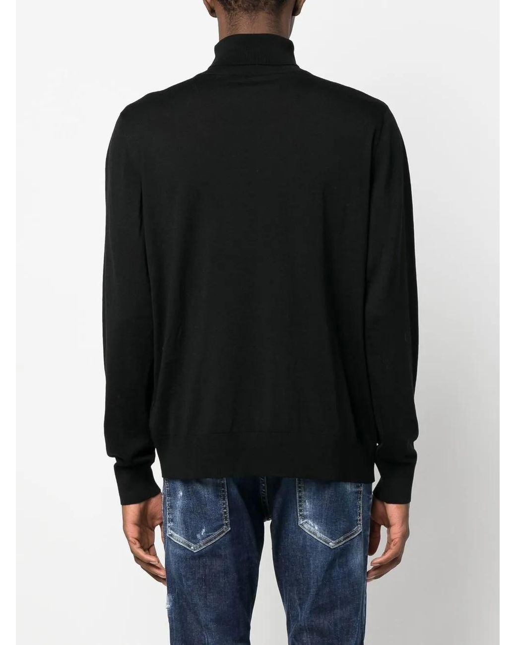 DSquared² Black Embroidered Monogram Roll Neck Jumper for men
