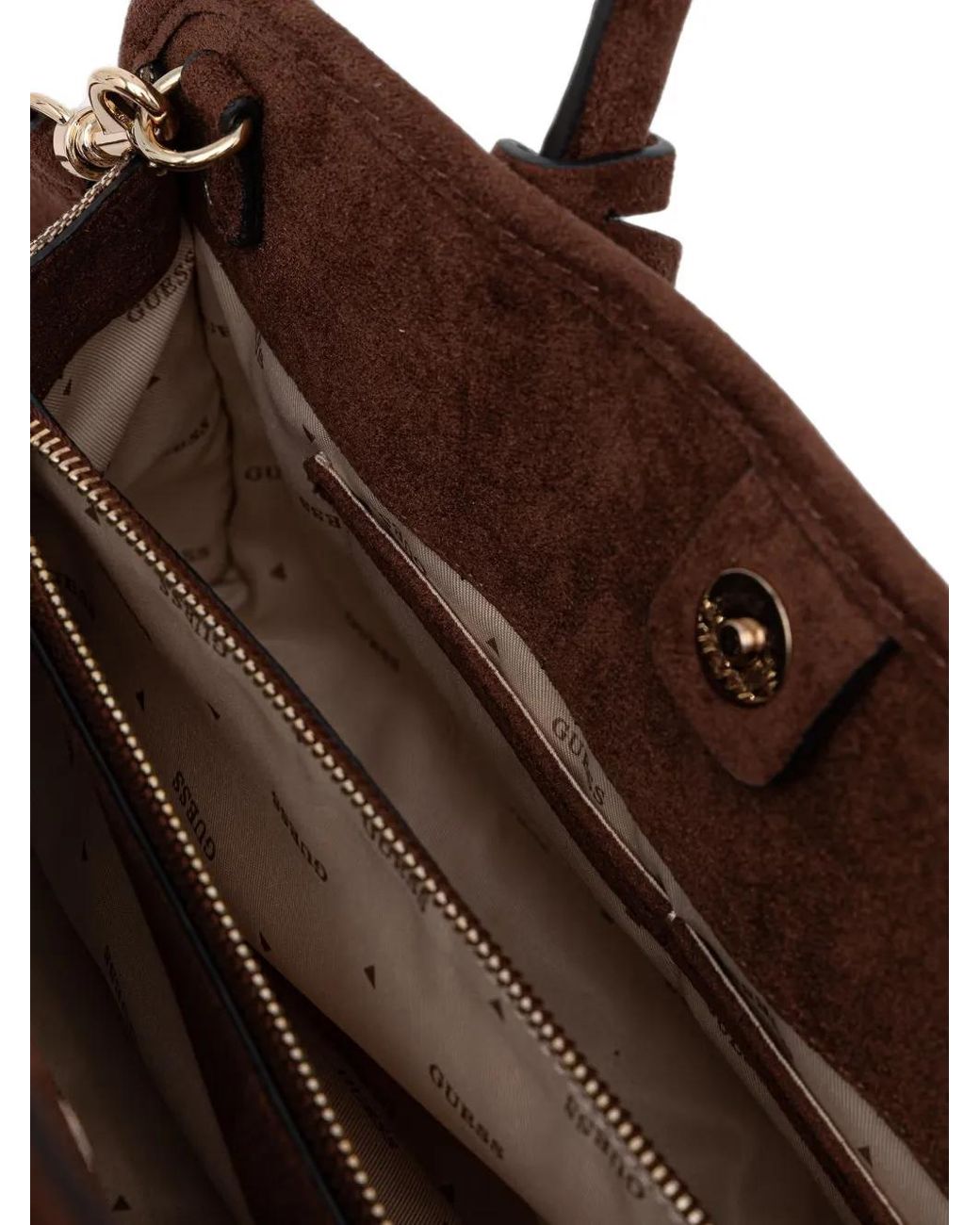 Guess Brown Samantha Monogram-Print Logo-Plaque Tote Bag