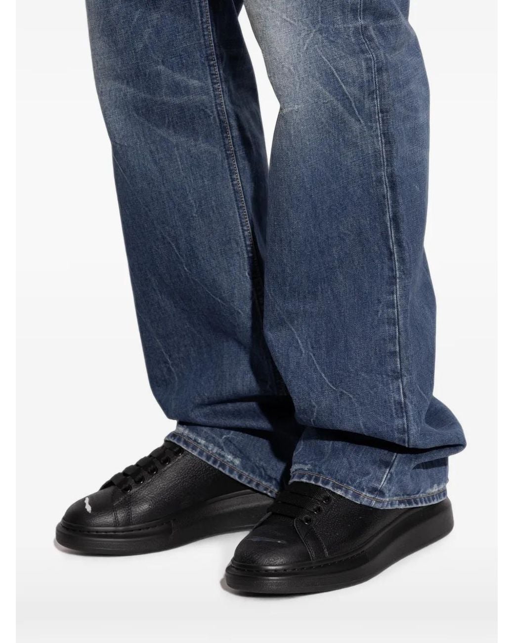 McQueen Black Oversized Logo-Print Leather Sneakers for men