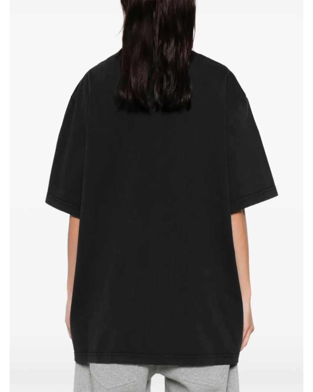 The Attico Black Oversized Curved Hem Cotton T-Shirt