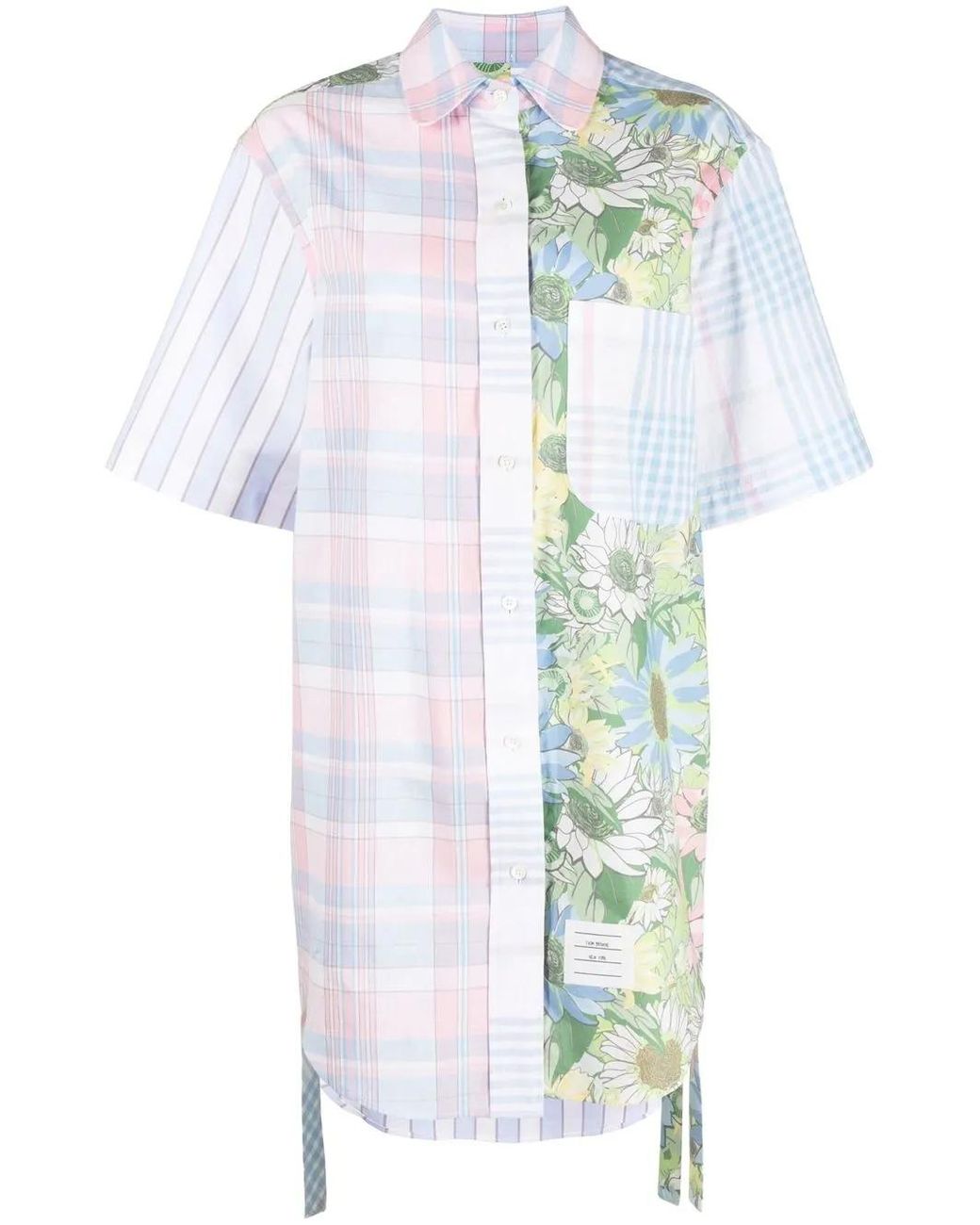 Thom Browne White Cotton Patchwork Shirtdress