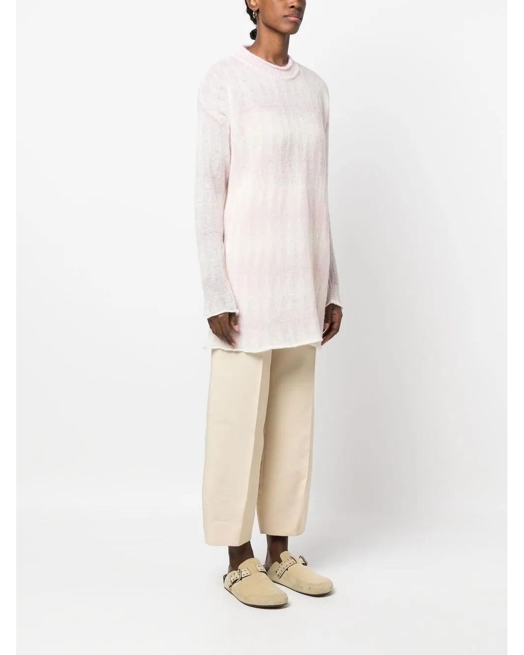 Rus White Diamond-Pattern Long-Length Jumper