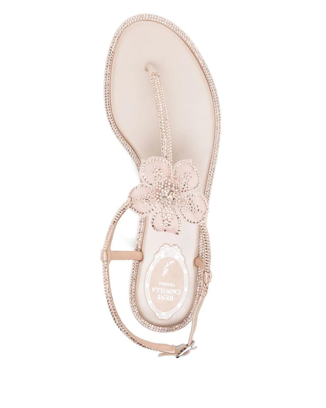 Rene Caovilla White Peach Flower Sandals