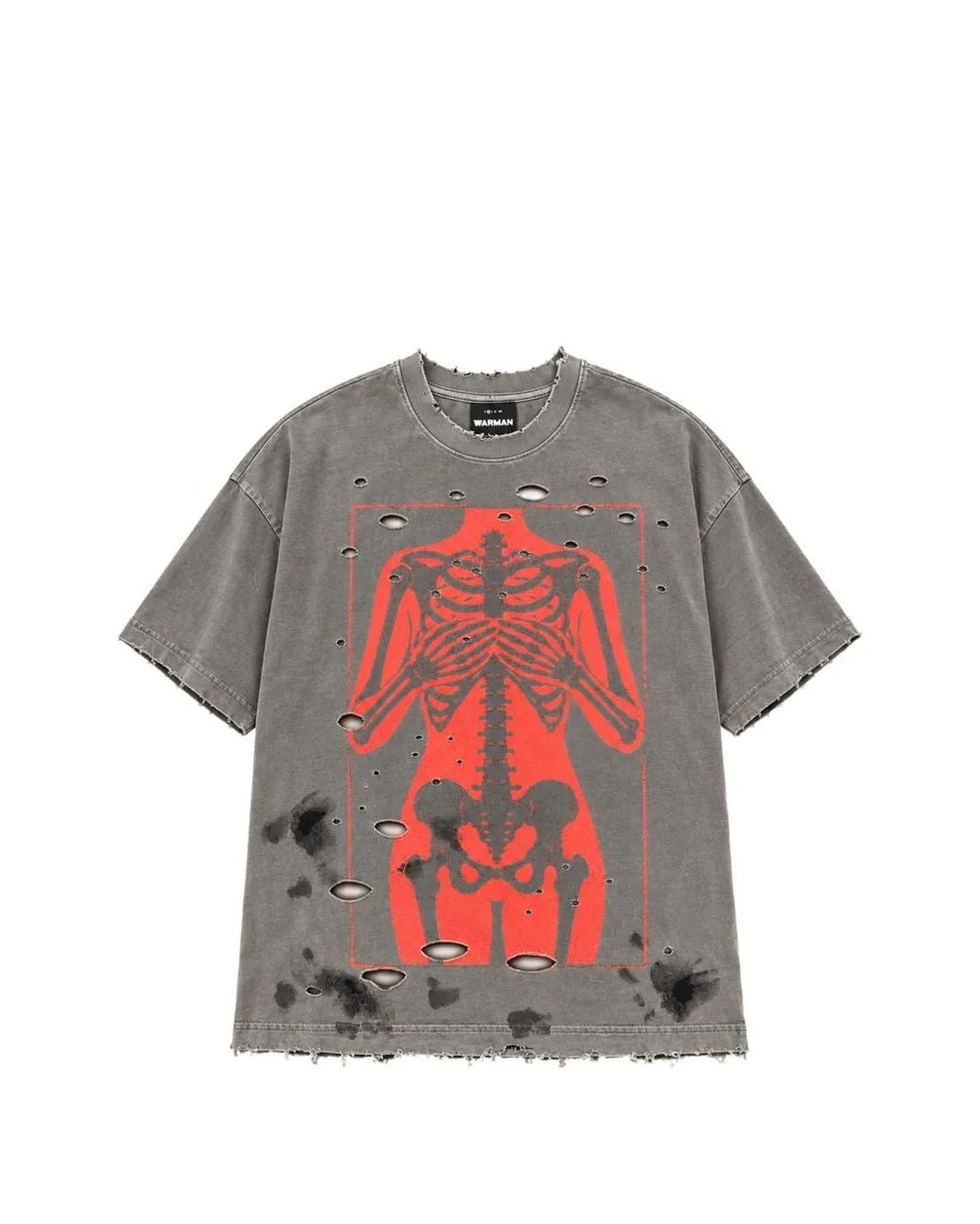 WARMAN Gray Distressed Skeleton-Print T-Shirt for men