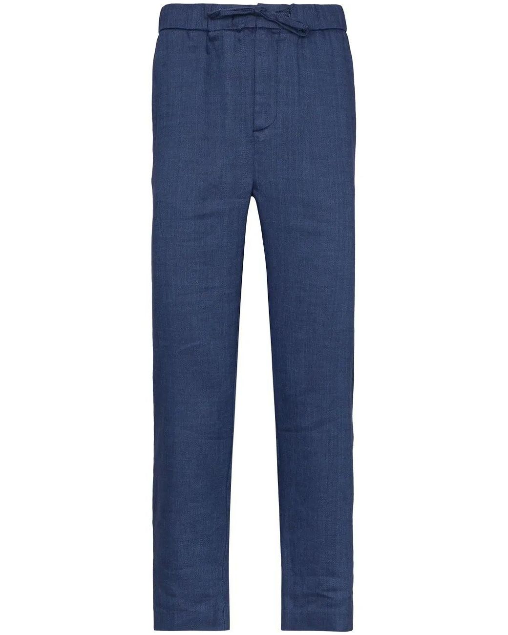 Frescobol Carioca Blue Oscar Linen-Cotton Blend Trousers for men