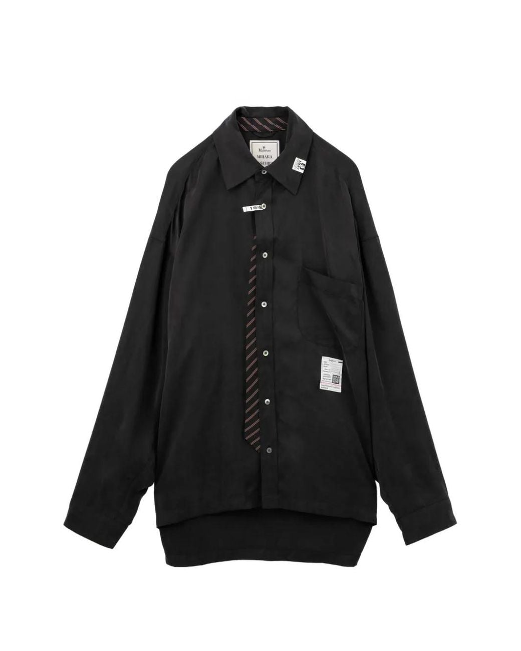 Maison Mihara Yasuhiro Black Attached Tie Satin Shirt
