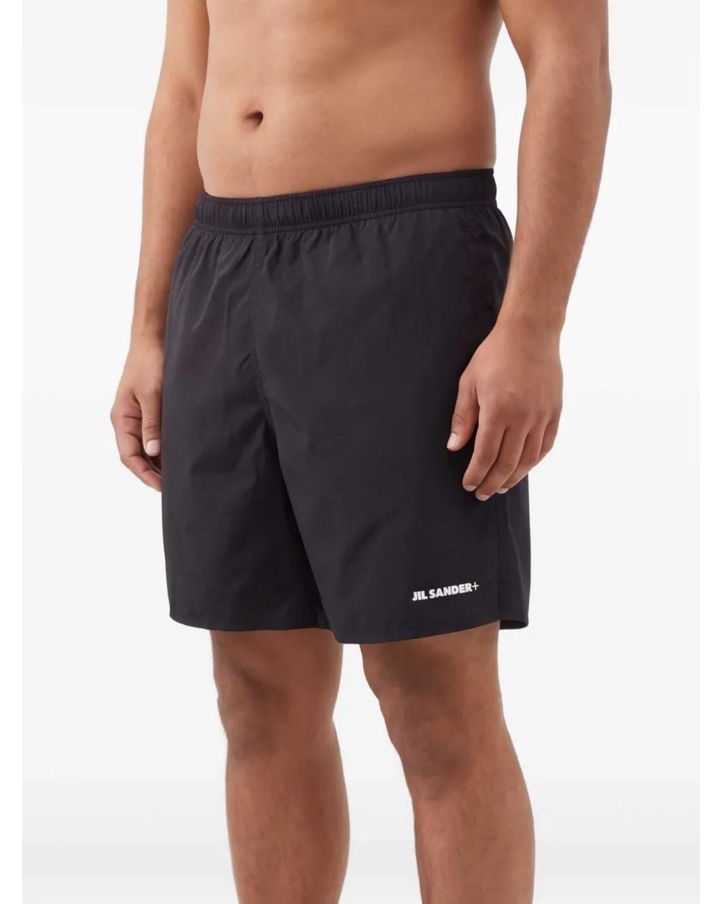 Jil Sander Black Logo-Print Swim Shorts for men