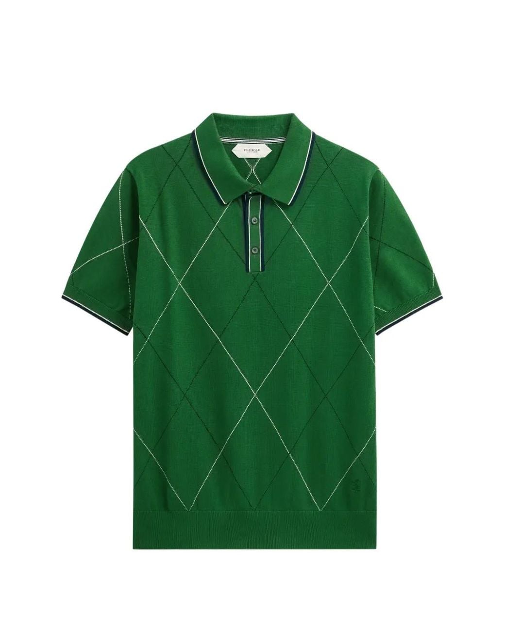 Pringle of Scotland Green Argyle-Intarsia Raker-Stitch Polo Shirt for men