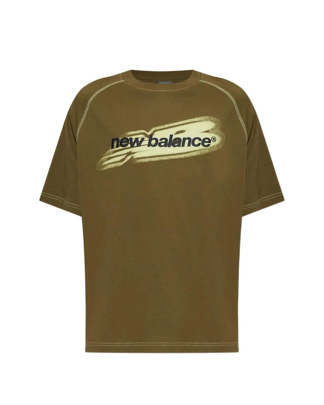 New Balance Green Logo-Print Raglan-Sleeve T-Shirt for men