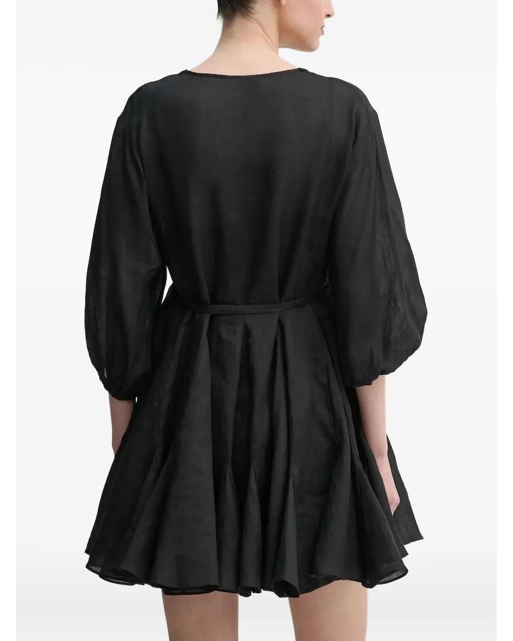 Isabelle Blanche Black Embroidered-Details Balloon-Sleeve Mini Dress