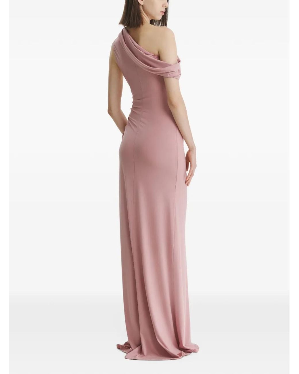 2310 STUDIO Pink One-Shoulder Draped Maxi Dress