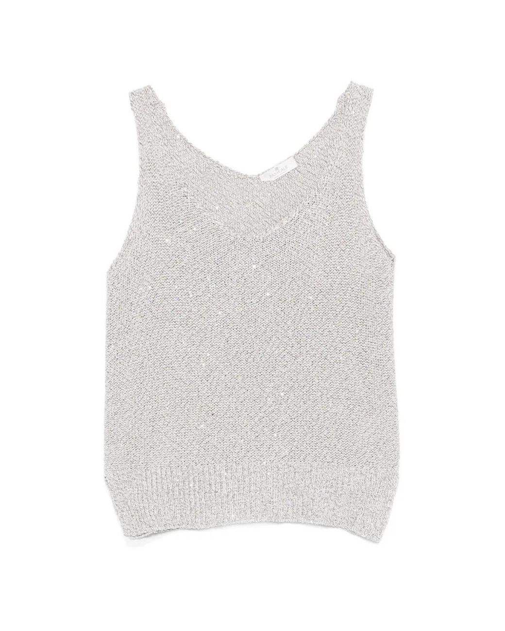 Panicale White Ribbed-Trim V-Neck Top