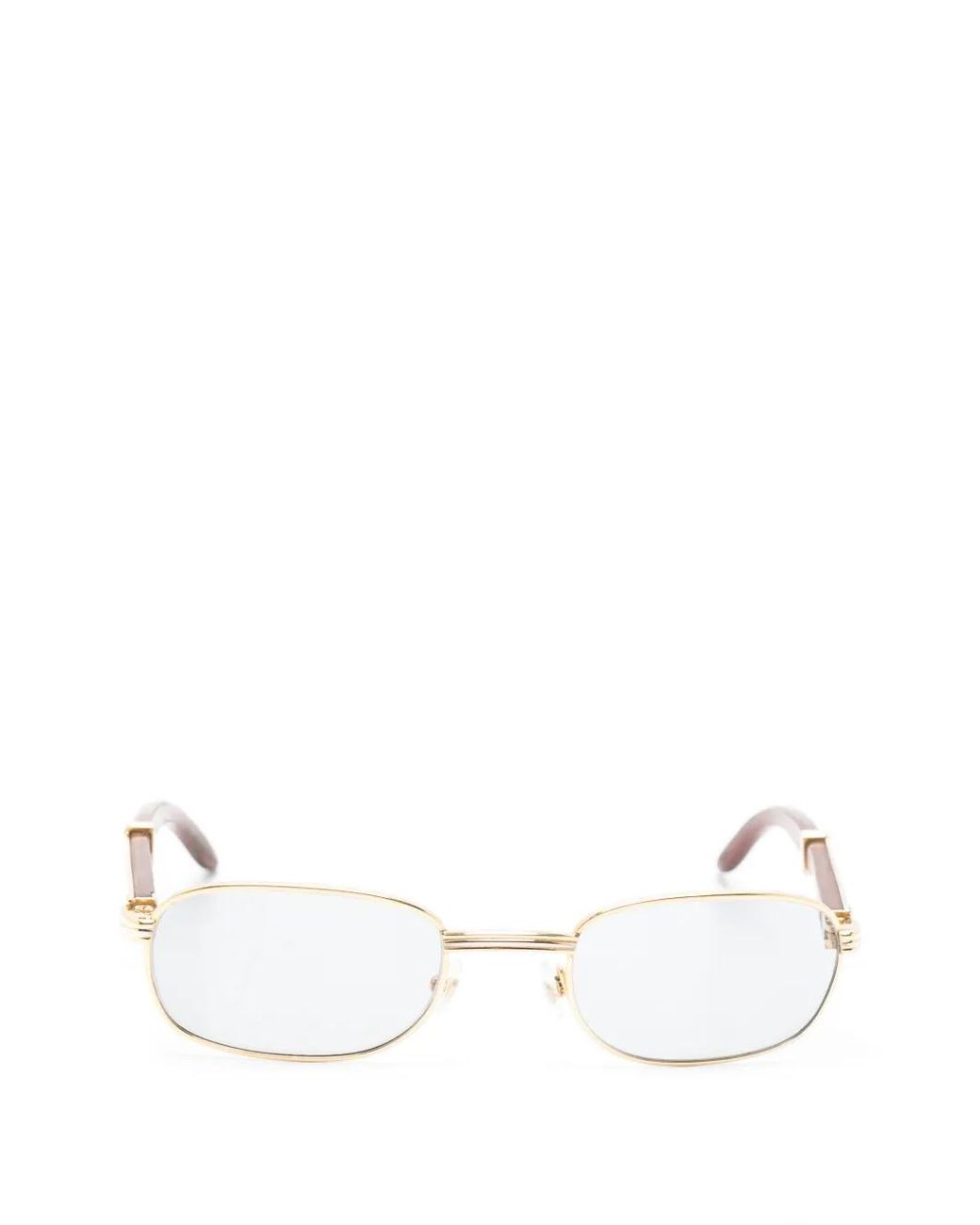 Cartier White Breteuil Wood-Arm Rectangle-Frame Sunglasses