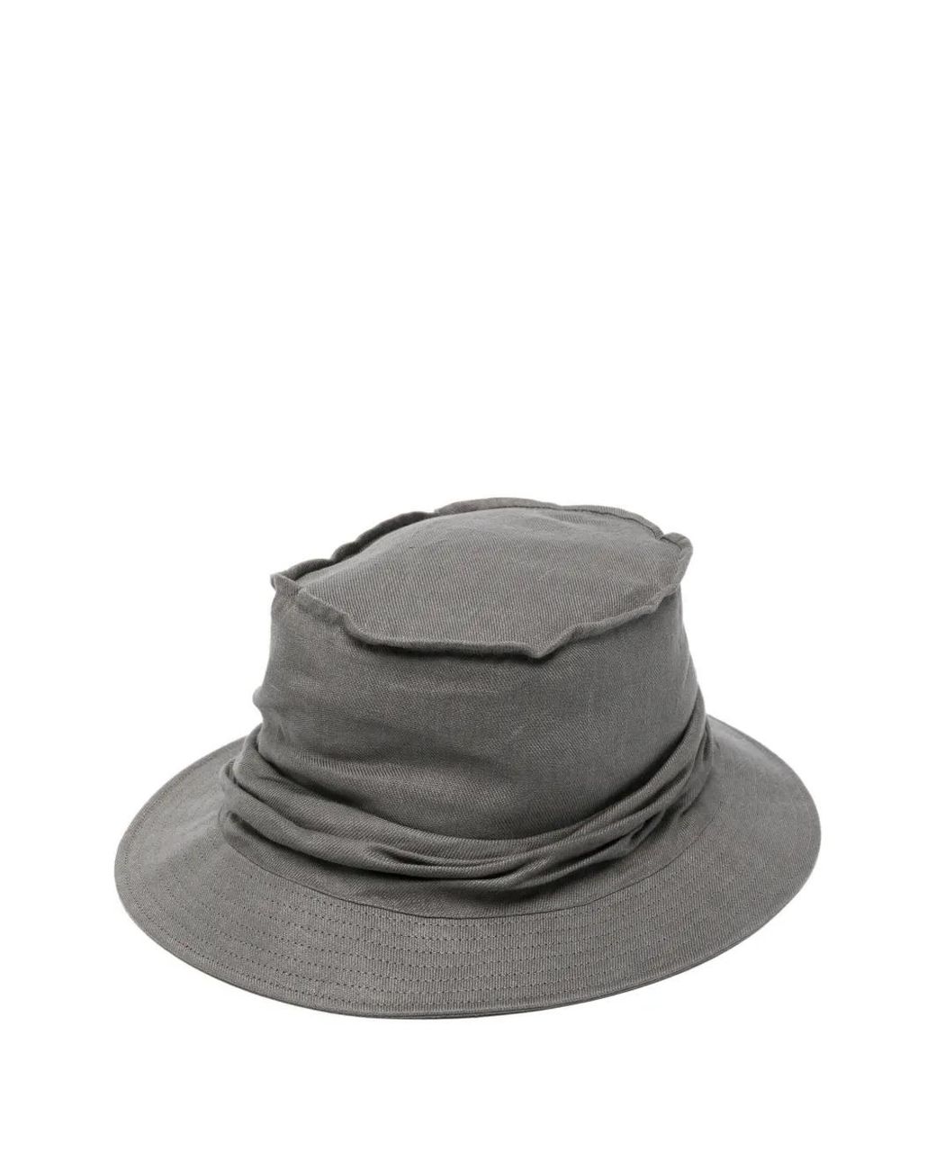 Yohji Yamamoto Gray Draped-Detail Bucket Hat for men