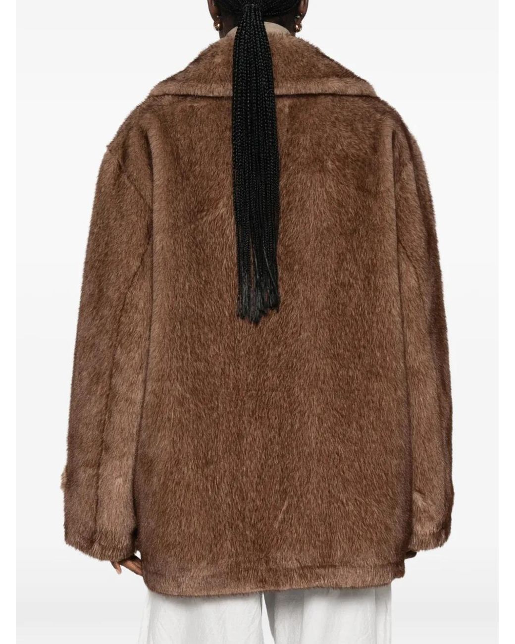 S.W.O.R.D Brown Double-Breasted Faux-Fur Coat
