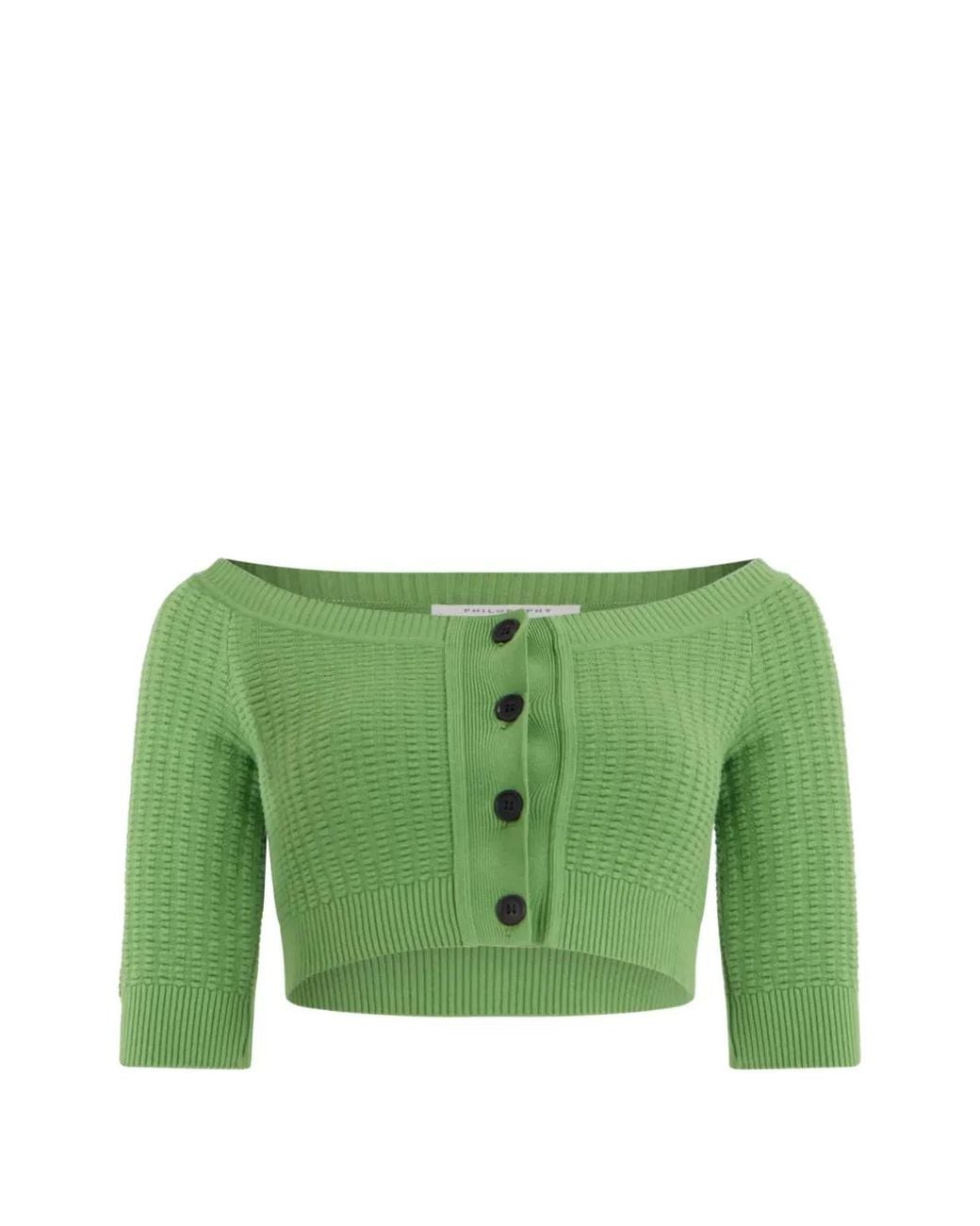 Philosophy Di Lorenzo Serafini Green Cardigan Crop À Boutonnière