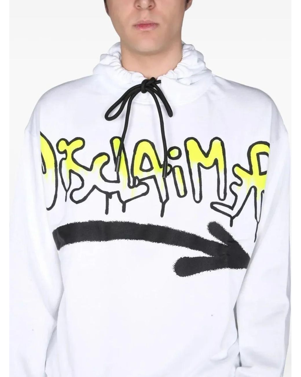 DISCLAIMER White Drawstring Graphic Hoodie for men