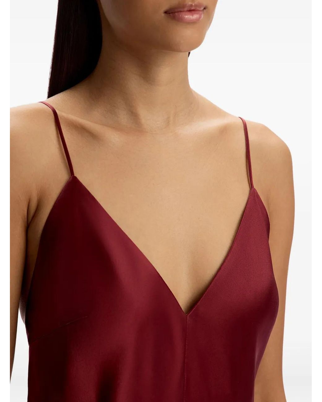 12 STOREEZ Red Spaghetti-Strap Silk Dress