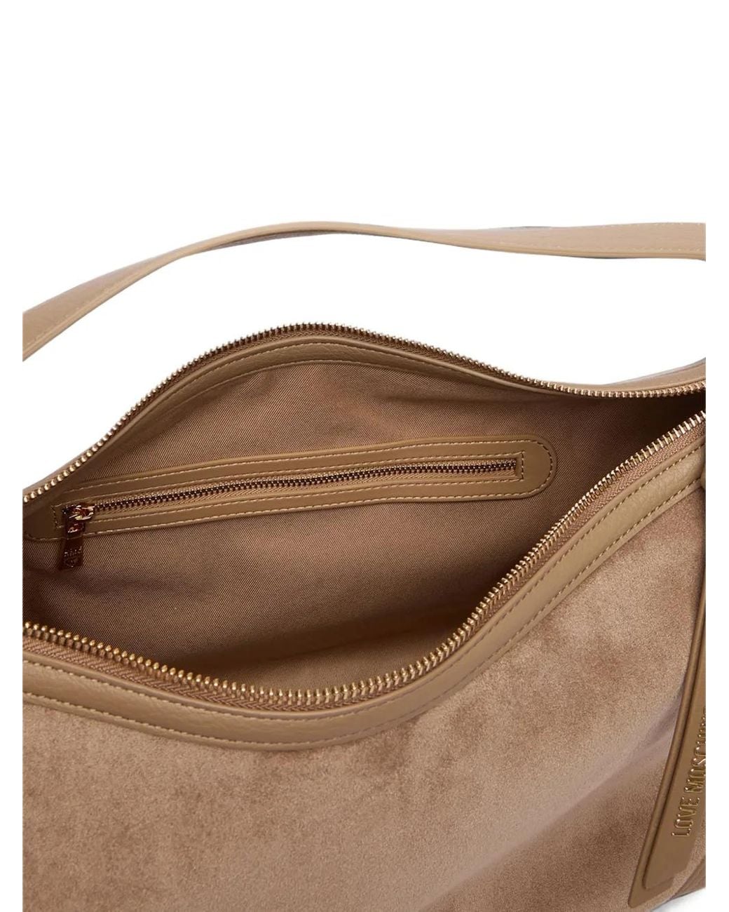 Love Moschino Brown Logo-Plaque Suede-Effect Tote Bag