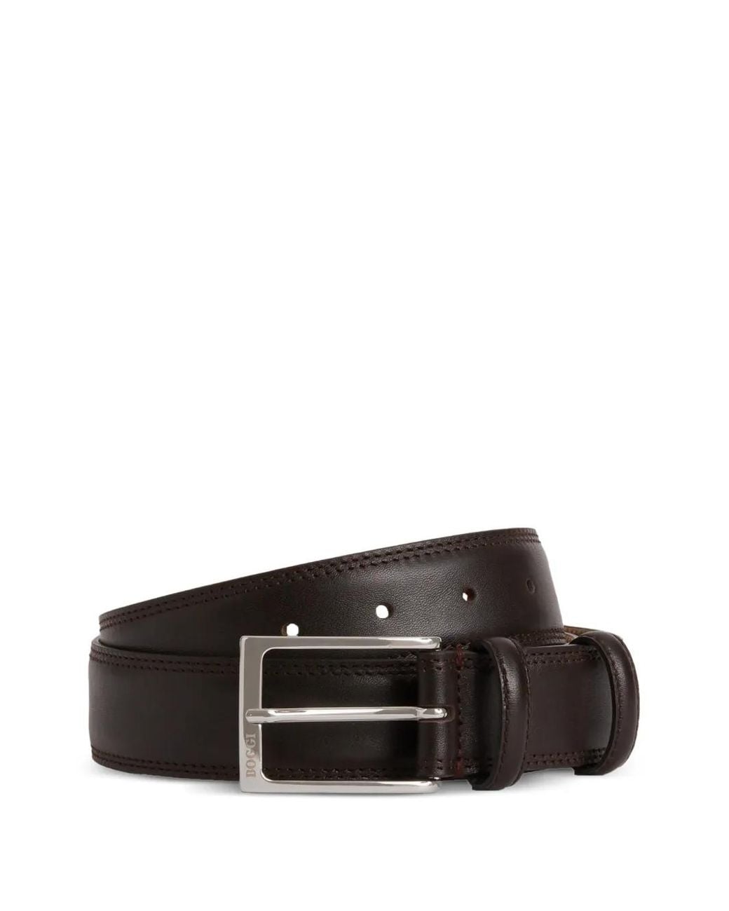 Boggi Black Saddle-Stitched Tumbled Leather Belt for men