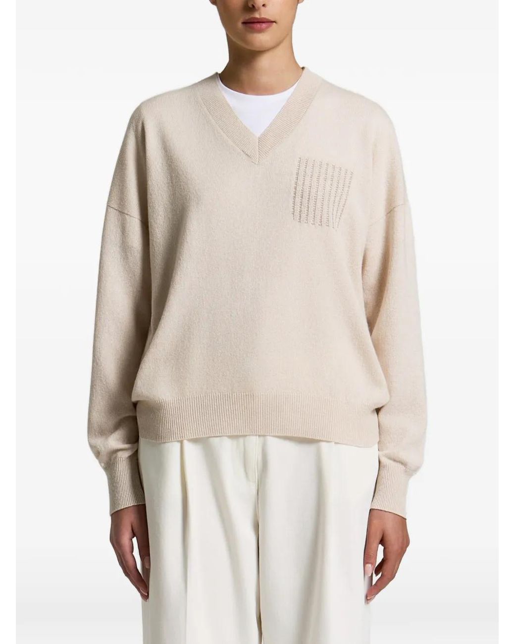 Peserico White V-Neck Drop-Shoulder Sweater