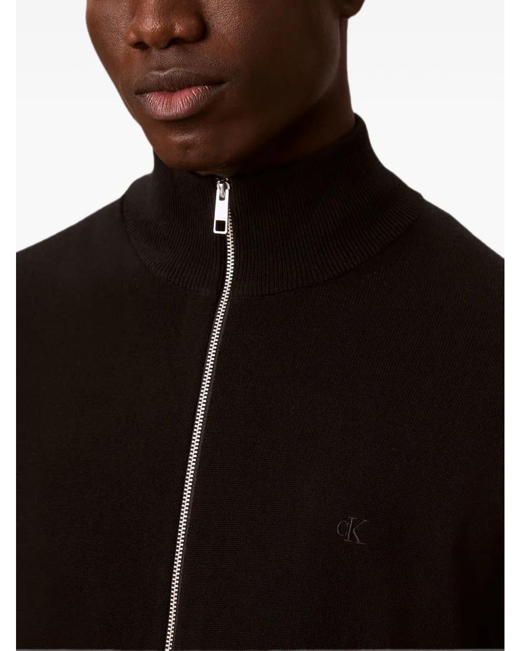 Calvin Klein Black Zip-Up High-Neck Cardigan for men