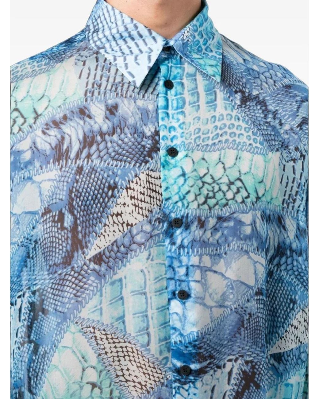 Tessitura Blue Chemise En Soie À Imprimé Peau De Serpent for men
