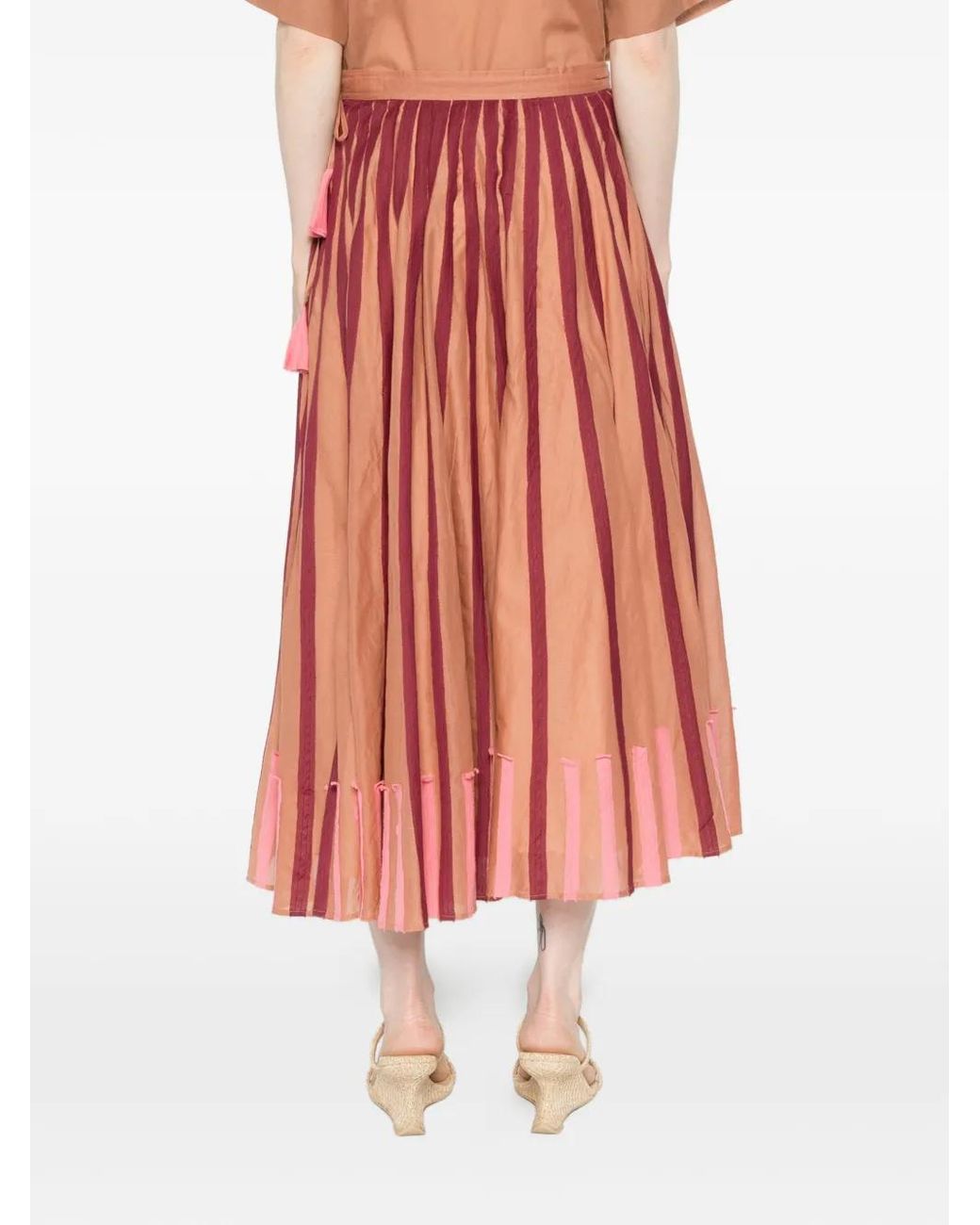 Falda larga a rayas Niu de color Red