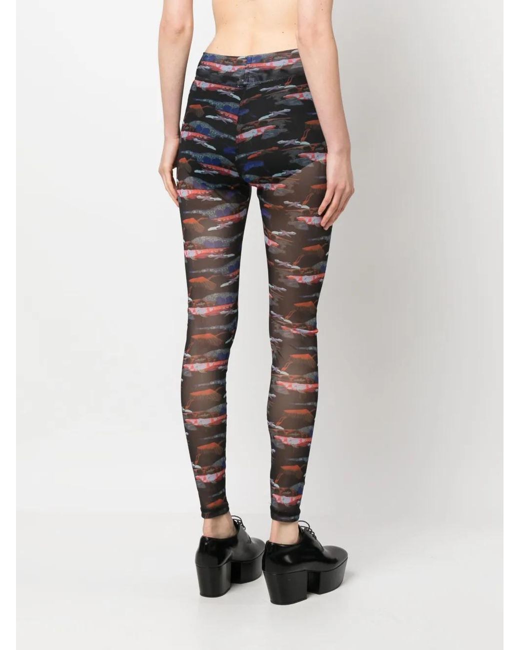 Henrik Vibskov Gray Bird-Print Semi-Sheer Mesh Leggings