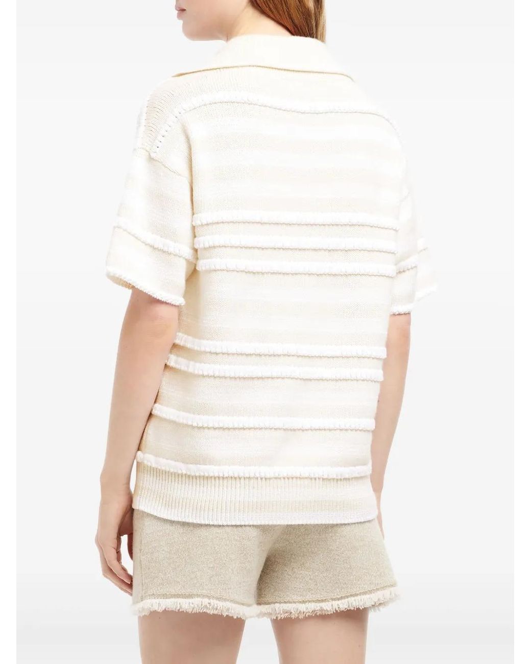 Barrie White Striped Polo Top