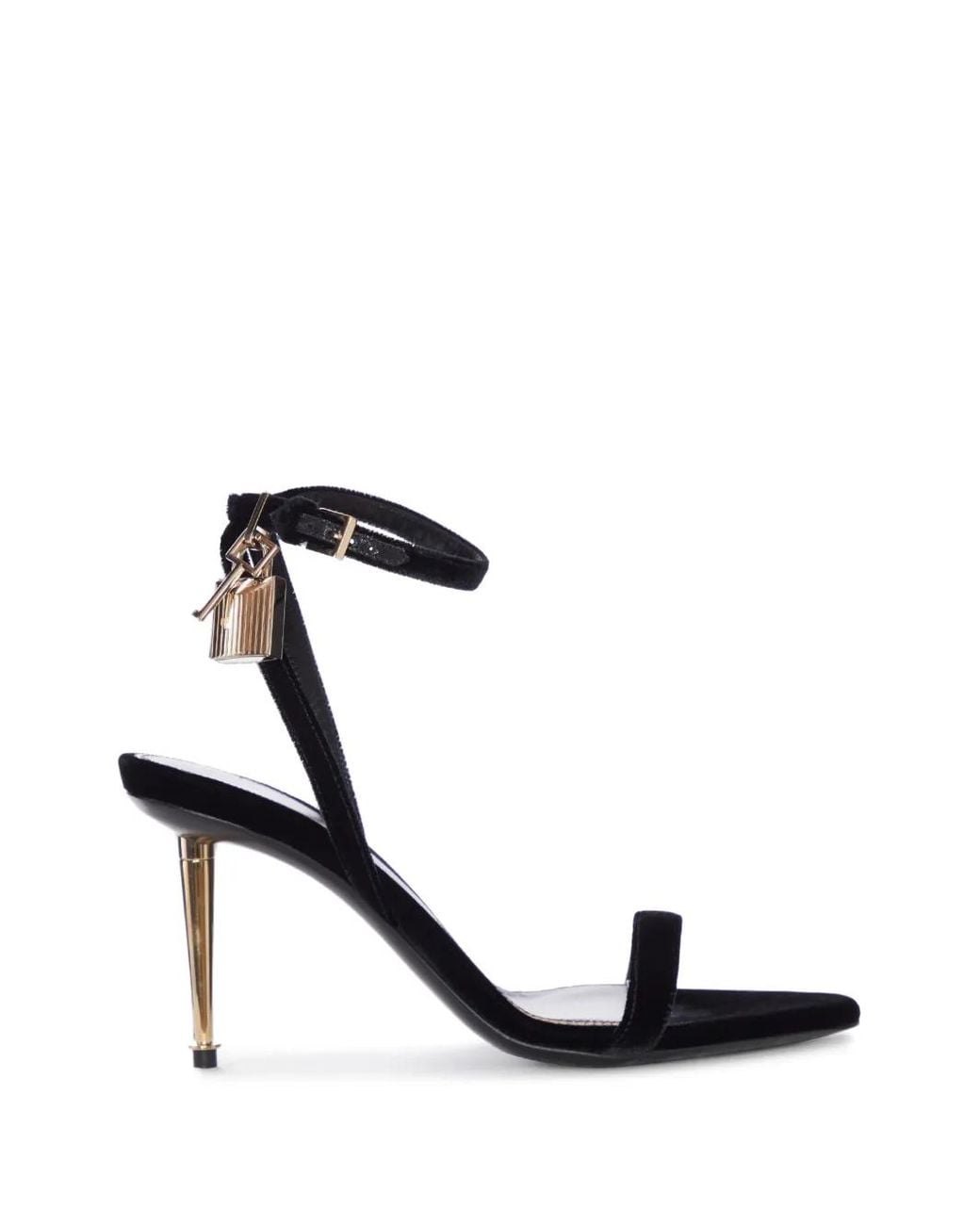 Tom Ford Black Padlock-Detail Velvet Sandals