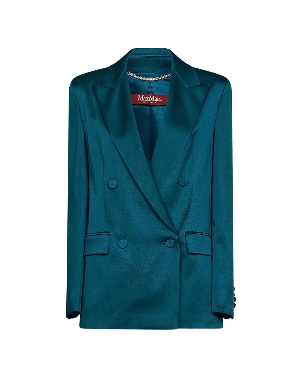 Max Mara Blue Double-Breasted Satin Blazer