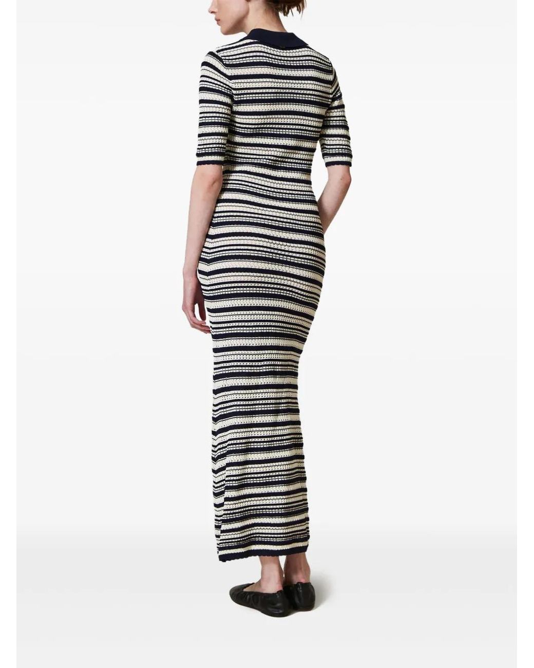 Twinset White Striped Knitted Dress