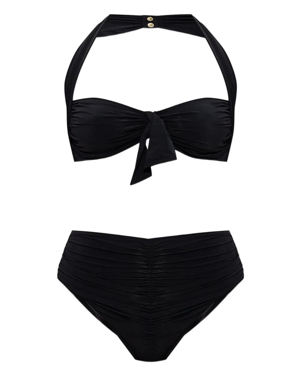 Balmain Black Halterneck Ruched Bikini