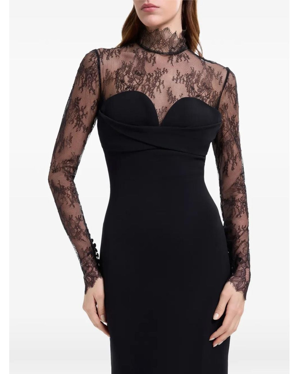 Elie Saab Black Robe Longue À Empiècements En Dentelle