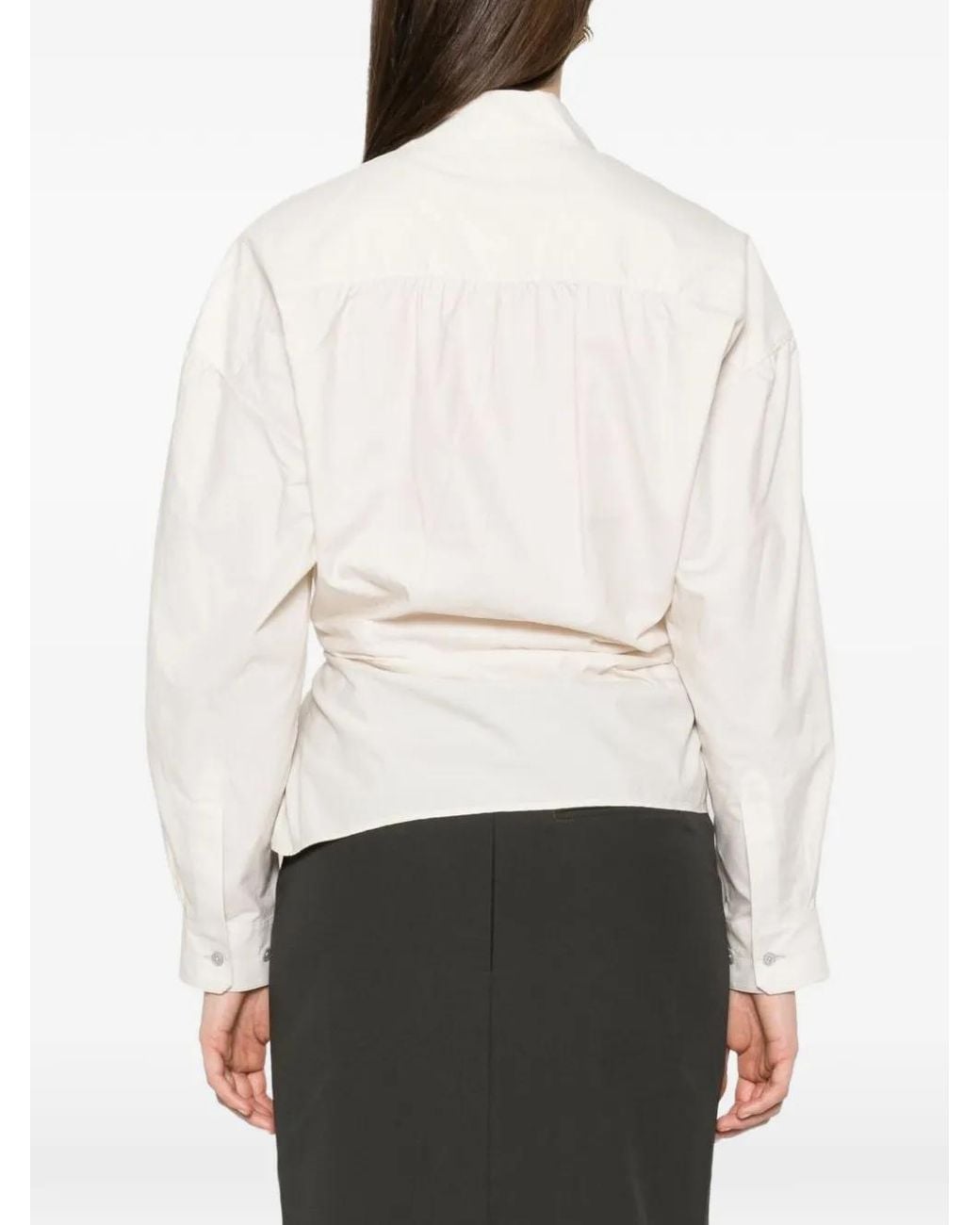 Lemaire White Asymmetric Gathered Polo Shirt
