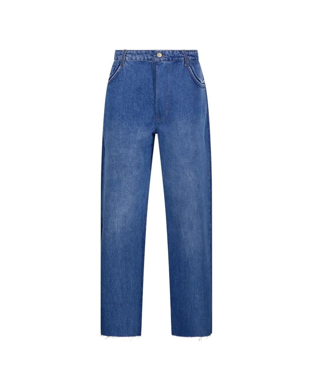 Litkovskaya Blue Frayed High-Rise Straight-Leg Denim Jeans