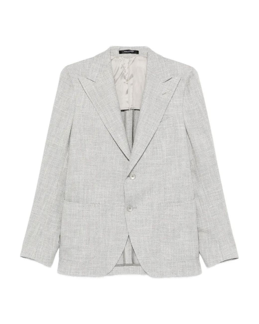 Tagliatore White Herringbone-Pattern Single-Breasted Blazer for men