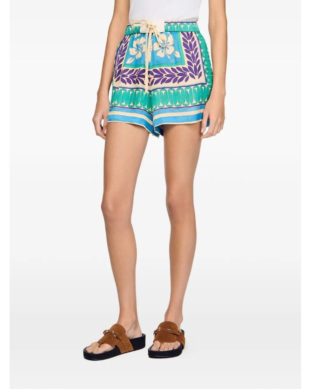 Sandro Blue Floral Print Shorts