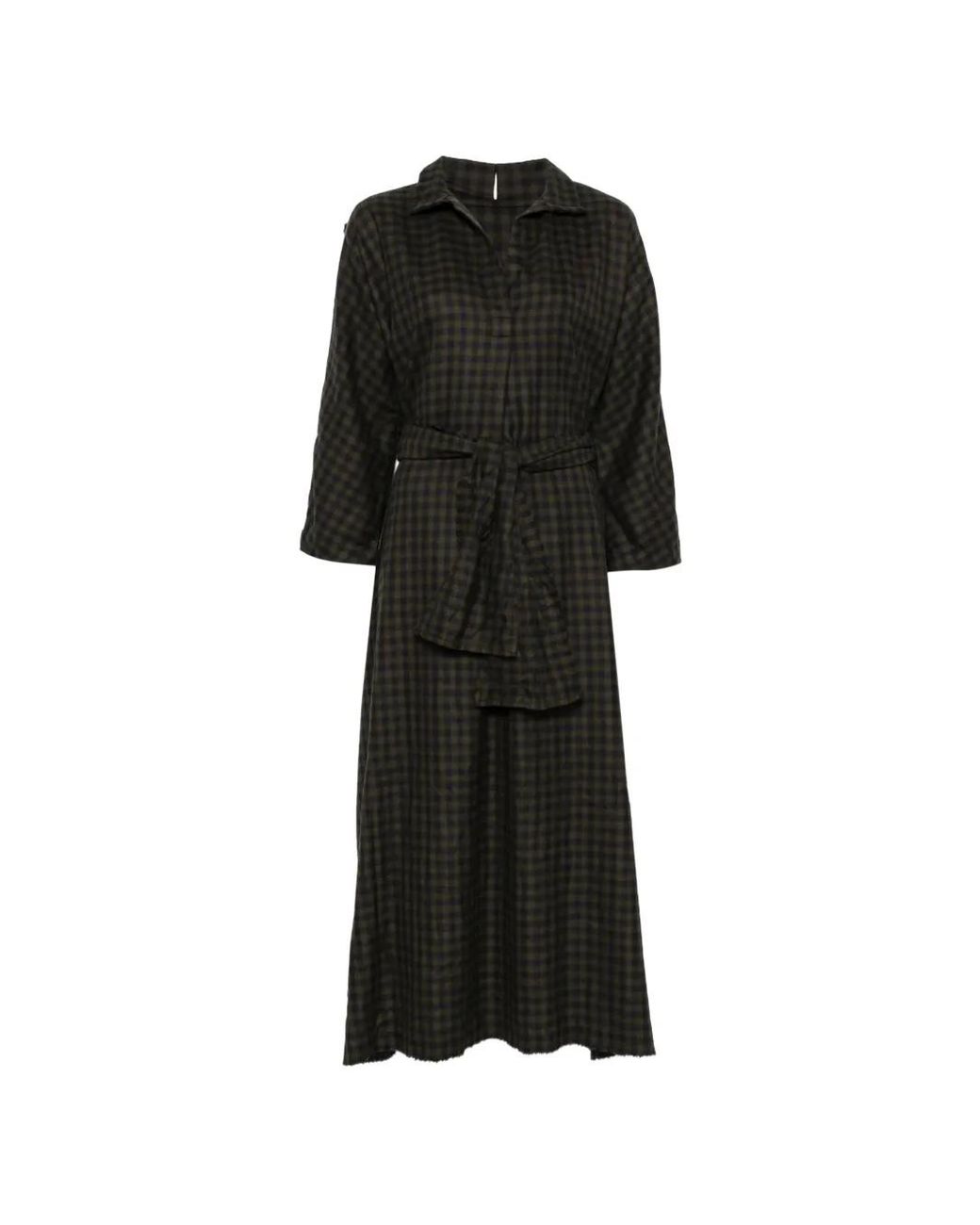Daniela Gregis Black Check-Pattern Belted Dress